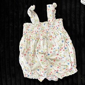 Kids Floral Smocked One-Piece Romper - White